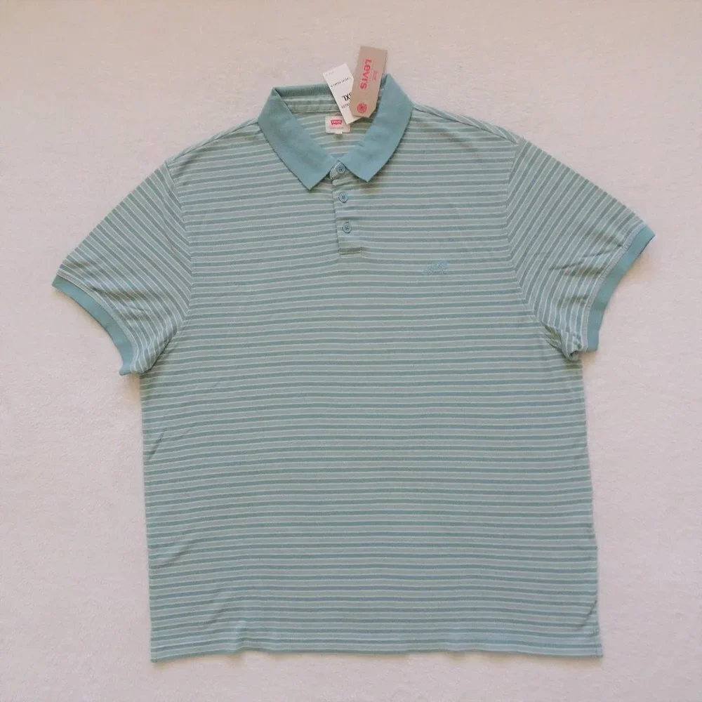 Levi's Polo Shirt Big Men's Size 3XL Green Stripe Cotton Short Sleeve